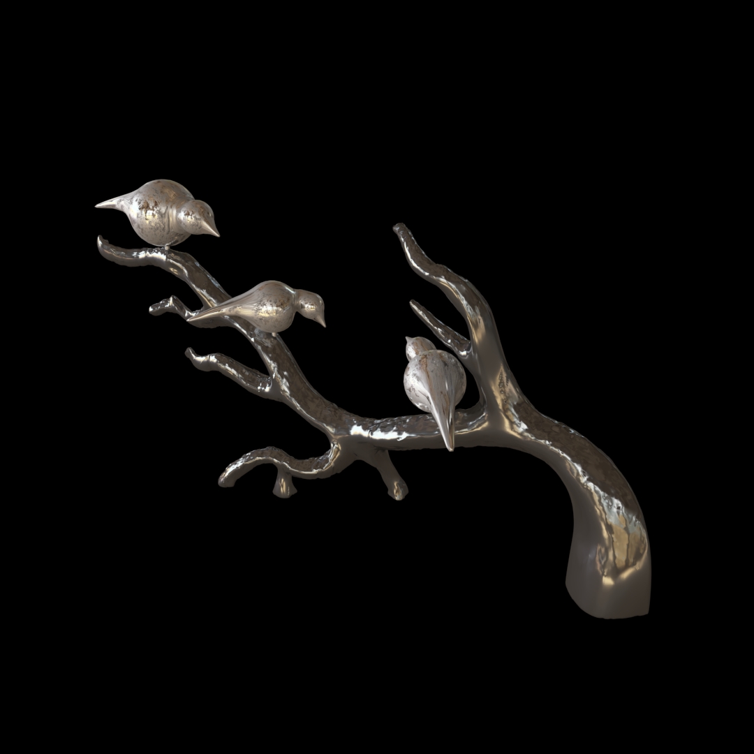 Branch with Birds 3D Model – Decorative Bird Ornament